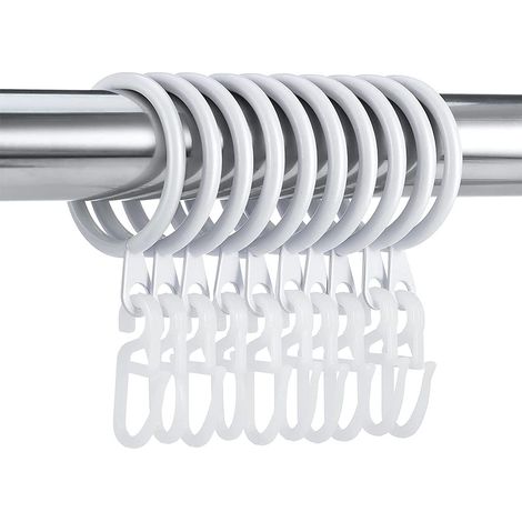 50 Pezzi Anelli e 60 ganci per tende in metallo, 37mm anelli silenziosi per bastoni per tende, anelli per appendere i bastoni per tende da doccia, aste per tende e tendaggi - Bianco (1/5)