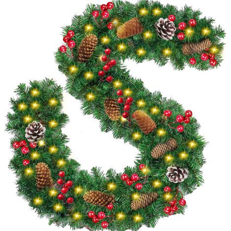 Pr Ersandy – Guirlande de Noël artificielle 2,7m – Feuillage dense en PVC – LED lumière chaude – Pour décoration intérieure et extérieure (1/5)