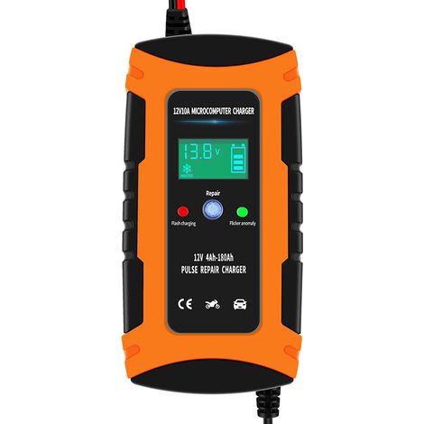 Tragbares Batterieladegerät, 12 V, 10 A, Autobatterieladegerät, vollautomatisches Smart-Ladegerät, tragbares Erhaltungsladegerät, automatisches Batterieladegerät, Orange
