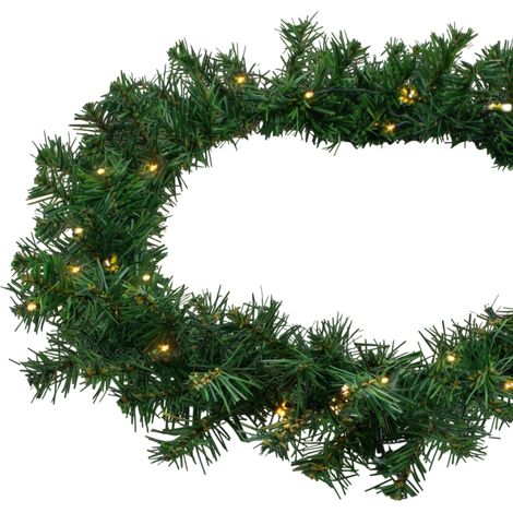 Weihnachtsgirlande grün mit 100 LED Lichterkette warmweiß für Außen - 810 cm - Kunst Tannengirlande beleuchtet mit Timer batteriebetrieben