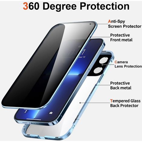 Étui magnétique pour iPhone 16 Pro Max avec cadre en métal, verre magnétique double face, protection anti-espion pour l'écran et l'objectif de l'appareil photo. (1/5)