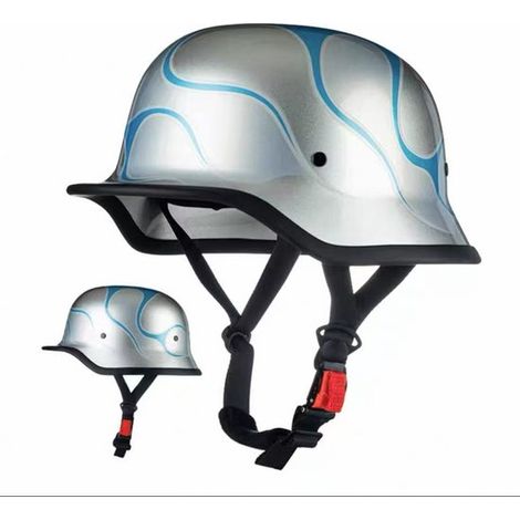 Casco de moto tipo jet, casco retro homologado tipo jet con sistema de liberación rápida para cruiser, chopper, ciclomotor, color plata y azul