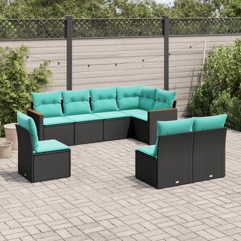 vidaXL Salon de jardin 8 pcs avec coussins noir résine tressée (1/5)