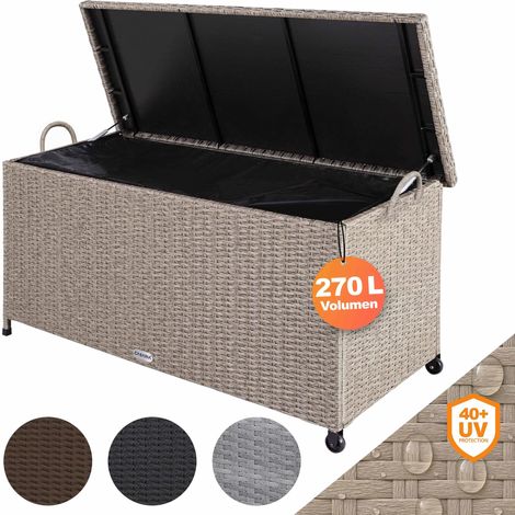 CASARIA® Baúl de Almacenamiento XXL para Exteriores de Poliratán con Ruedas y Asas Crema Resistente a los Rayos UV 270L 117x53x60cm (1/7)