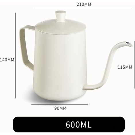 Cafetera de goteo, hervidor de agua de pico largo para verter el agua, cafetera para el hogar/exterior, cafetera, cafetera de goteo pequeña, tetera de cuello de cisne (blanca - 600 ml) (1/5)