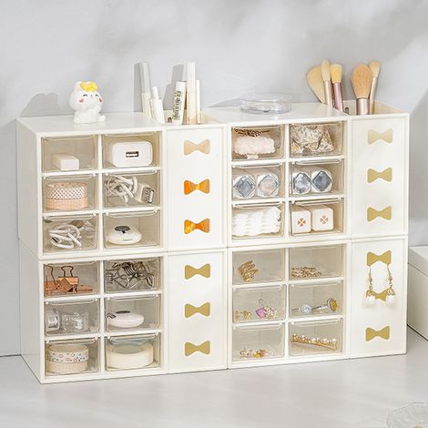 Étagère de bureau à stylos anti-poussière à 6 tiroirs, rangement idéal pour étudiants et professionnels (blanc). (1/5)