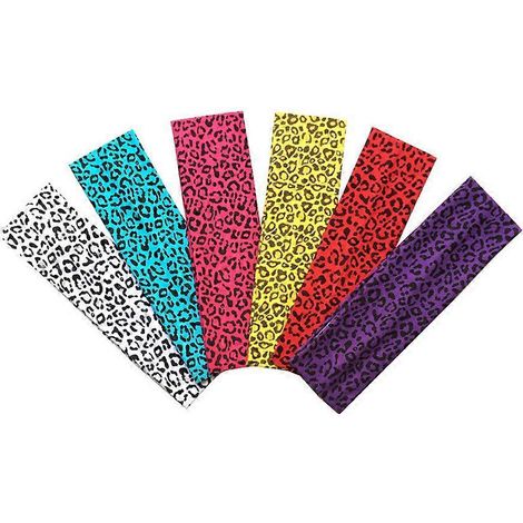 Lot de 6 bandeaux en coton léopard, accessoire de yoga tendance pour femmes et filles (bleu + jaune + violet foncé + rouge + blanc + rose rouge)