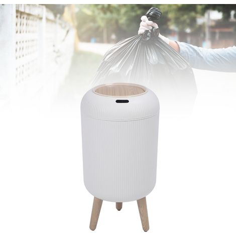 Intelligenter Abfalleimer mit automatischer Kippfunktion, Bewegungssensor, wasserabweisendem Kunststoff, für Küche, Bad, Wohnmobil, skandinavisches Design, platzsparend, weiß (1/5)