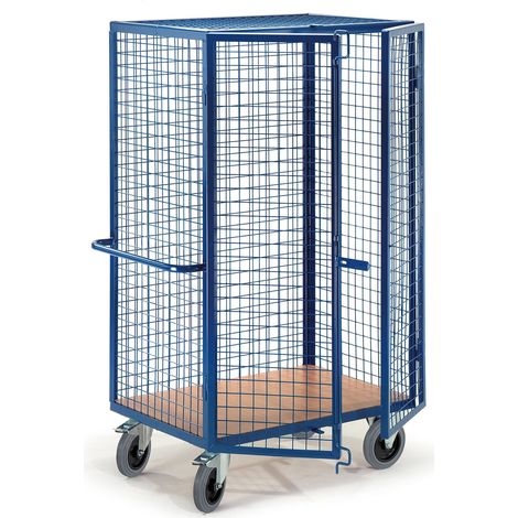 Rollcart Gitter-Schrankwagen mit Stangenverschluss, Schiebegriff und Grundboden 1215x800mm im Buchedekor