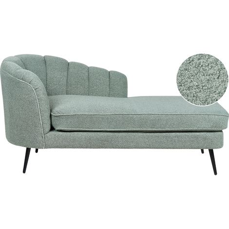 Chaise lounge bouclé izquierdo diseño moderno tapicería patas metal negras verde Allier