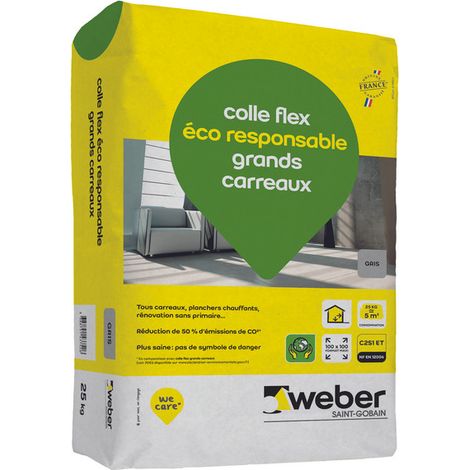 Weber Saint-Gobain Colle carrelage Grands Carreaux, 25kg, mortier, colle déformable pour carrelage, Colle Flex éco responsable (1/2)