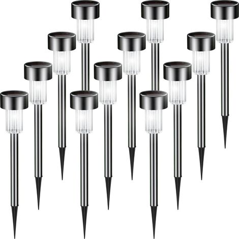 【12pcs】Éclairage de pelouse solaire en acier inoxydable lumière blanche chaude (1/5)