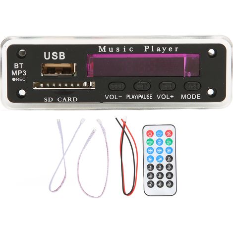 Carte de décodage MP3 Bluetooth 5.0 avec entrée AUX, USB, carte SD et fonction d'enregistrement - Alimentation 12V - Module audio noir (1/5)