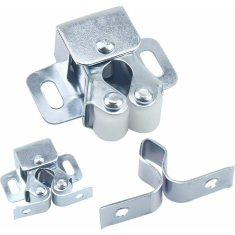 Lot de 12 verrous de porte à double rouleau avec vis, pour portes de meubles et d'armoires (galvanisés).