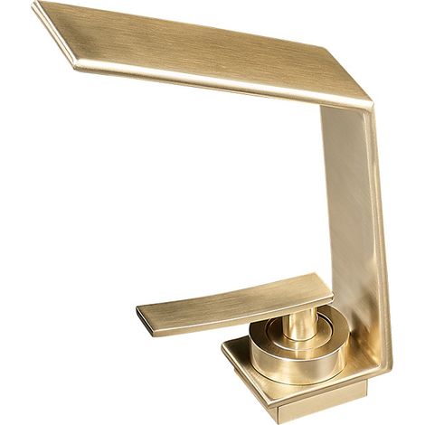 Robinet de lavabo cascade, adapté aux lavabos encastrés, à poser sur comptoir, bec haut, finition nickel brossé, cartouche céramique, pour meubles de salle de bain (doré) - Alovez (1/5)