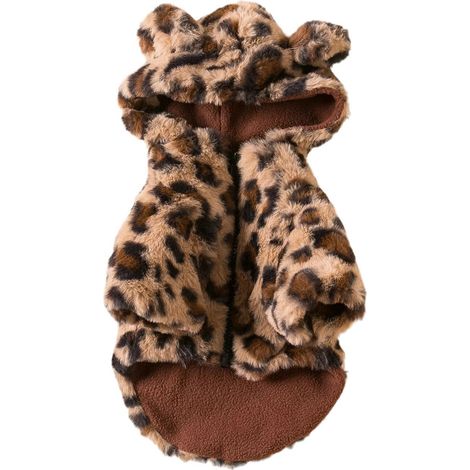 Aosijia Leopard Print Fleece Dog Hoodie, Dog Coat, Warm Winter Jacket for Small Dogs, Pet Costume, Size S, Brown