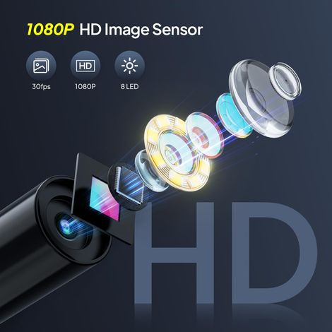 Telecamera endoscopica, endoscopio HD 1080P con zoom 2X, telecamera per ispezione tubi con schermo IPS da 2,4 pollici impermeabile IP67, cavo semirigido da 5 m, 8 LED regolabili, gadget per uomo (1/4)