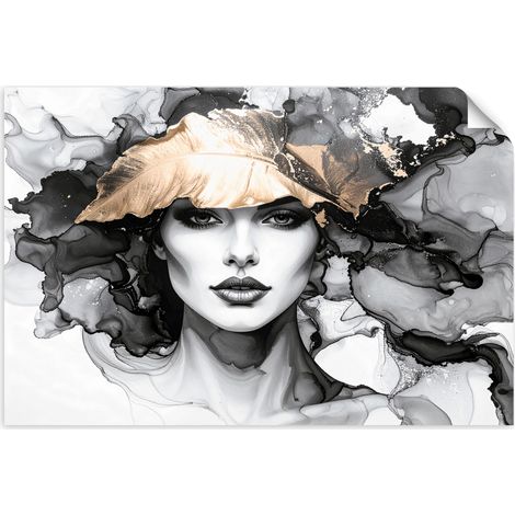 Selbstklebendes Poster – Wandsticker Frau mit Blättern auf dem Kopf 90x60 cm
