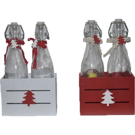 Bottiglie set da 2 decorazioni per la tavola di natale addobbi natalizi idea regalo 500ml sotto bottiglie in legno bianco rosso - colorigenerali: ROSSO (1/5)