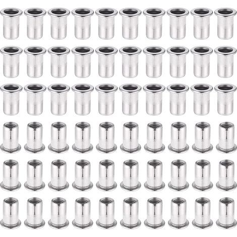60 Pièces 304 Ecrou a Sertir M6 en Acier Inoxydable Tête Plate Ecrou Aveugle Rivet Fileté Ecrou a Rivet pour pince à insert fileté (1/5)