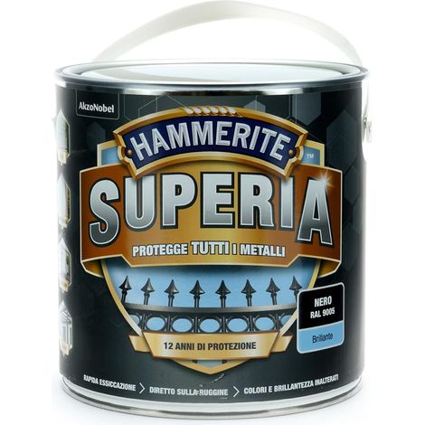 Hammerite Superia smalto metallo antiruggine interno e esterno, Brillante Nero, 2.5 L