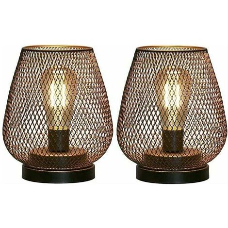 Lot de 2 Lampes de Chevet Sans Fil en Cage Métallique - JINFGERNE - Lampes d'Extérieur à Piles Idéales pour Salon, Mariages et Terrasses, Design Vintage Élégant, Parfaites pour Intérieur et Extérieur