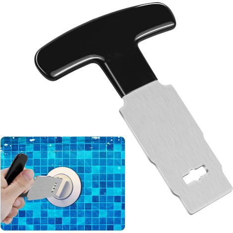 Outil démontage bouchon piscine avec poignée caoutchouc, outil démontage siège œillet métallique noir pour raccords entrée buse retour piscines hors-sol et enterrées (1/5)