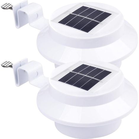 Wasserdichte LED-Solar-Dachrinnenleuchten – 2 Stück, Weiß, inklusive Halterung, Außenbeleuchtung für Garten, Zaun, Treppe (1/4)