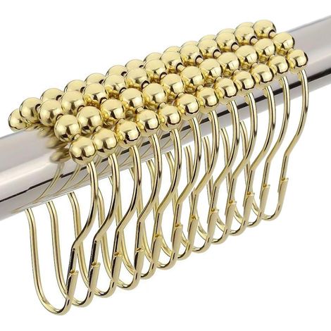 Crochets de Rideau de Douche, Anneaux pour Rideaux de Douche Crochet en Métal Coulissant Acier Inoxydable 12pcs - Or (1/5)