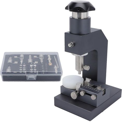 Perforatrice multifonctionnelle pour montres, robuste, entièrement en acier, avec boîte de rangement (grise) (1/5)