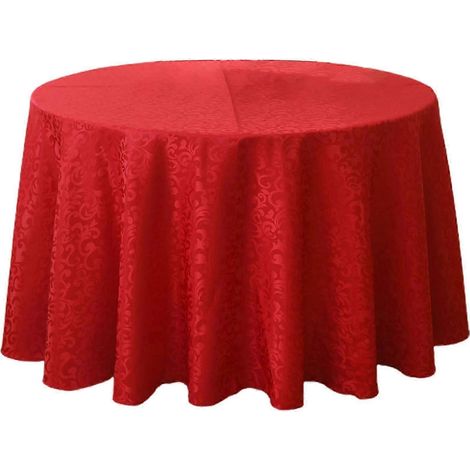 Runde, maschinenwaschbare Tischdecke für den Heimgebrauch, aus fleckenabweisendem Polyester mit sauberen Kanten, Rot – 180 cm (1/5)