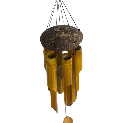 Lot de 3 carillons à vent bambou et noix de coco – Décoration jardin naturelle, artisanat cadeau (1/3)