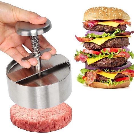 Hamburgerfleischpresse aus Edelstahl 304, Hackfleischverdichter, manuelle Burgerpresse für gleichmäßiges Garen, robustes Küchengerät (1/5)