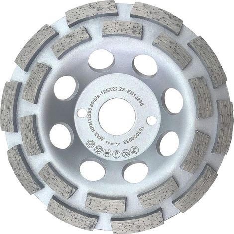 Meule boisseau diamantée 125 mm universelle pour béton et pierre - Double rangée, fixation 22,2 mm (1/5)