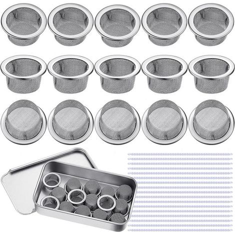 15 filtres écran pour pipe 1/2 pouce en acier inoxydable, grille métallique pour fourneau, avec 1 boîte de rangement et 50 cure-pipes (1/5)