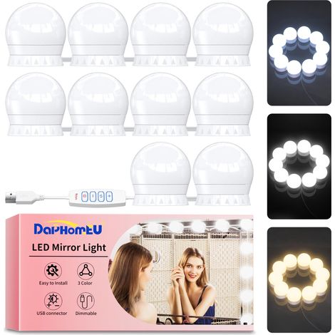 Lumière de Miroir, 10 Ampoules LED, 3 Couleurs et 10 Intensités, Lumière Miroir USB pour Coiffeuse Maquillage (1/5)