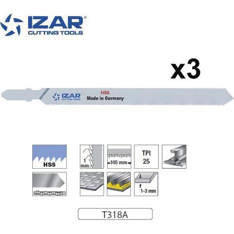 lame de scie sauteuse HSS Izar T318A pour acier 132mm TPi25 (x3)