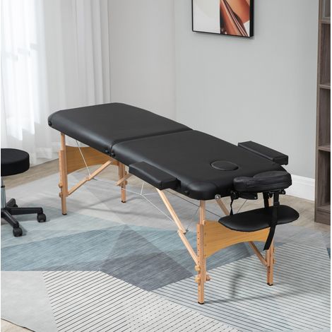 Table de massage pliante 180x60x61-88 cm en bois et similicuir noir, modulable pour salon FloraGrace (1/5)