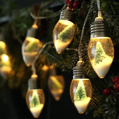 Two garland brighter of Christmas of 2 meters, ideal for the the interior a bedroom - 10 bulbs spherical LED with decorations d'arbres and of flocons of snow (1/5)