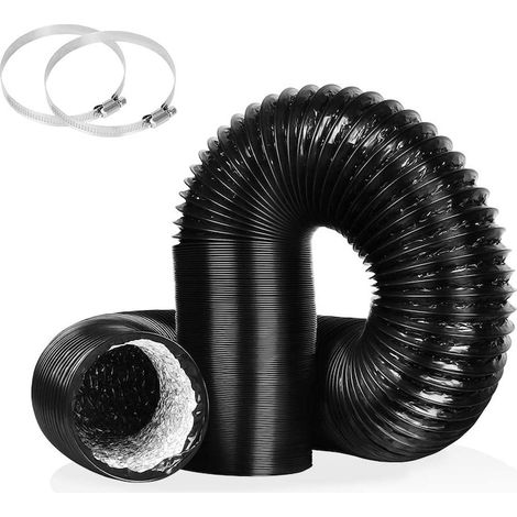 Tuyau de ventilation flexible, PVC et aluminium, noir et argent, 100 mm x 500 cm, résistant aux températures de -30 °C à +150 °C, fourni avec 2 colliers de serrage (1/5)