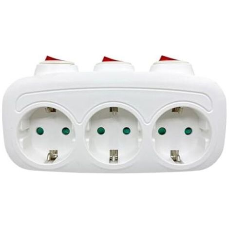 Multiprise murale européenne – adaptateur 3 ports, prise internationale avec protection contre les surcharges et design compact blanc. (1/5)