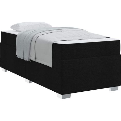 Cadre de lit en tissu noir (matelas inclus), dimensions 80 x 200 cm (1/5)