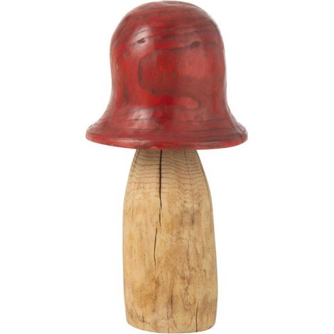 Champignon Déco en Bois "Cloche" 60cm Naturel & Rouge (1/2)