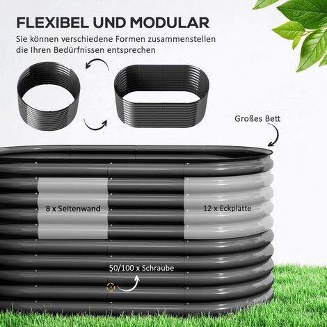 Pot de jardin en acier avec lèvre de protection et gants, base ouverte, 160 x 80 x 80 cm, gris anthracite