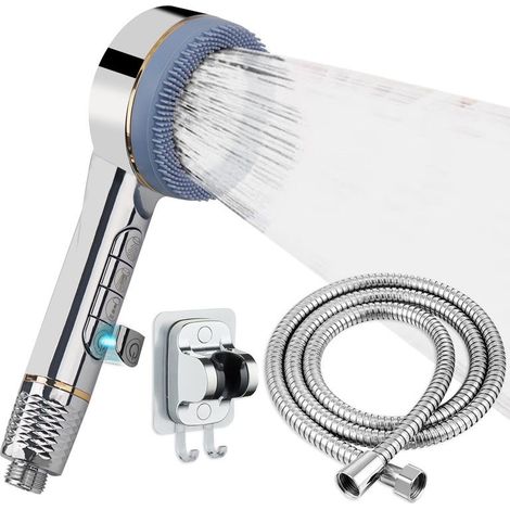 Pomme de douche haute pression réglable 4 vitesses – Avec filtre, jet puissant, économiseur d’eau et tuyau inclus (1/5)