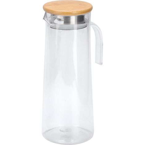 Carafe à jus 1,2L en acrylique transparent, pichet d'eau froide avec couvercle en bambou pour bar et maison. (1/5)