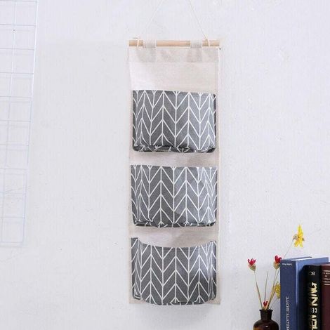 Sac de Rangement Suspendu 3 Poches étagère Mural Tissu Panier Organisateur Chambre Salle de Bain Cuisine étanche élégant - (1/4)
