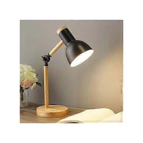 Tragbare Schreibtischlampe, originelles skandinavisches Design, sicheres und hochwertiges Metall und Holz, verstellbare Leselampe für Schlafzimmer und Wohnzimmer