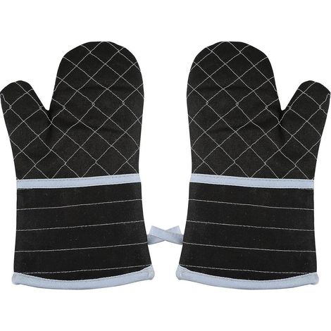 Paire de maniques de four allongées, isolantes thermiques 260°C/500°F, gants de cuisine épais, doublure en tissu éponge, motifs quadrillage (1/5)