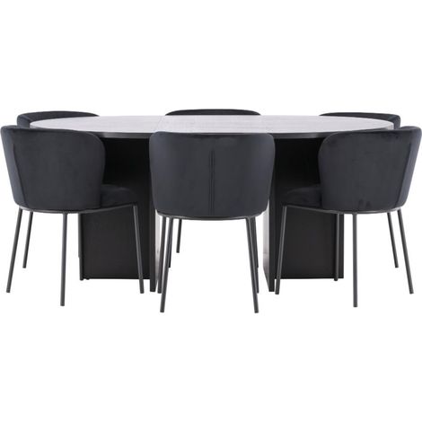 Strada Essgruppe Ausziehtisch Ø120cm, 170cm und 6 Stühle schwarz.